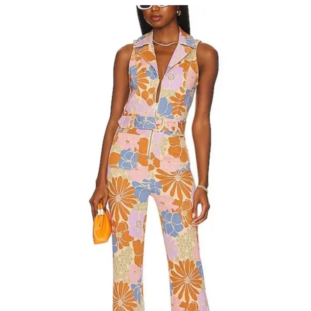 Show Me Your Mumu Jacksonville Cropped Denim Jumpsuit Multi Floral